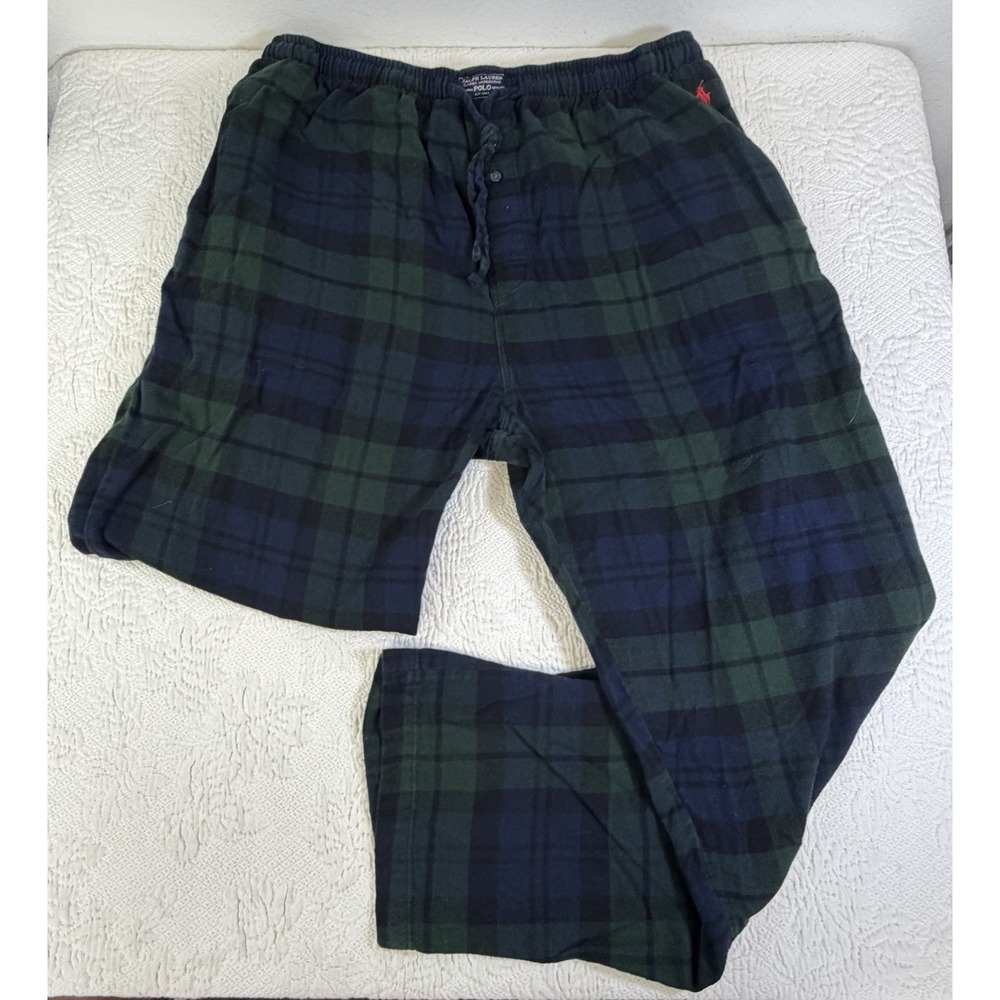 Polo Ralph Lauren Flannel Tartan Plaid Pajama Set Mens XL Green Top Bottom - Picture 7 of 12